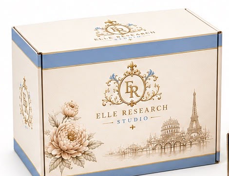 Elle Research Studio unboxing — sealed gold-foil parcel